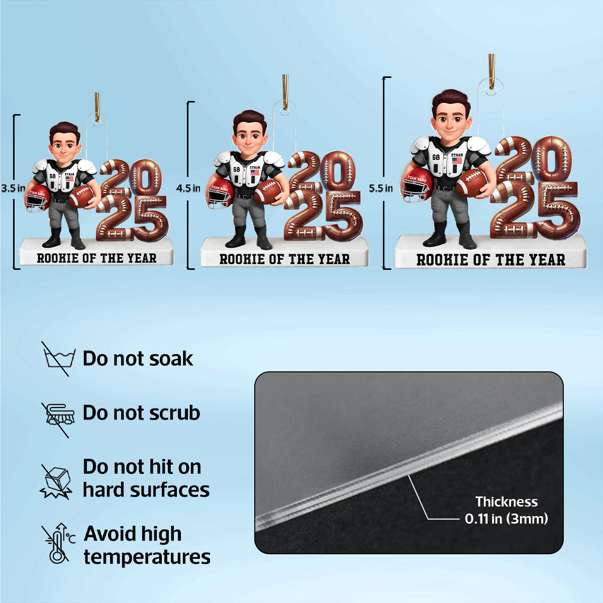 Proud American Football Player Standing By Year 3D Effect - Personalized Acrylic Ornament