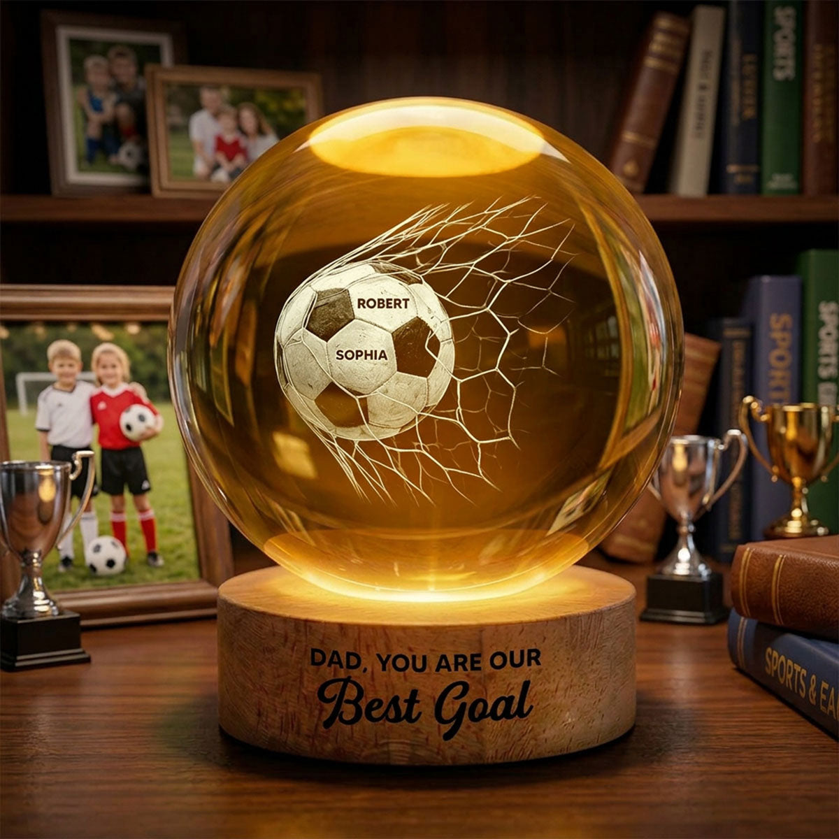 We Scored The Best Dad - Personalized Crystal Ball LED Night Light - Gift For Sport Dad | Soccer, UK Football, Baseball, Basketball, American Football