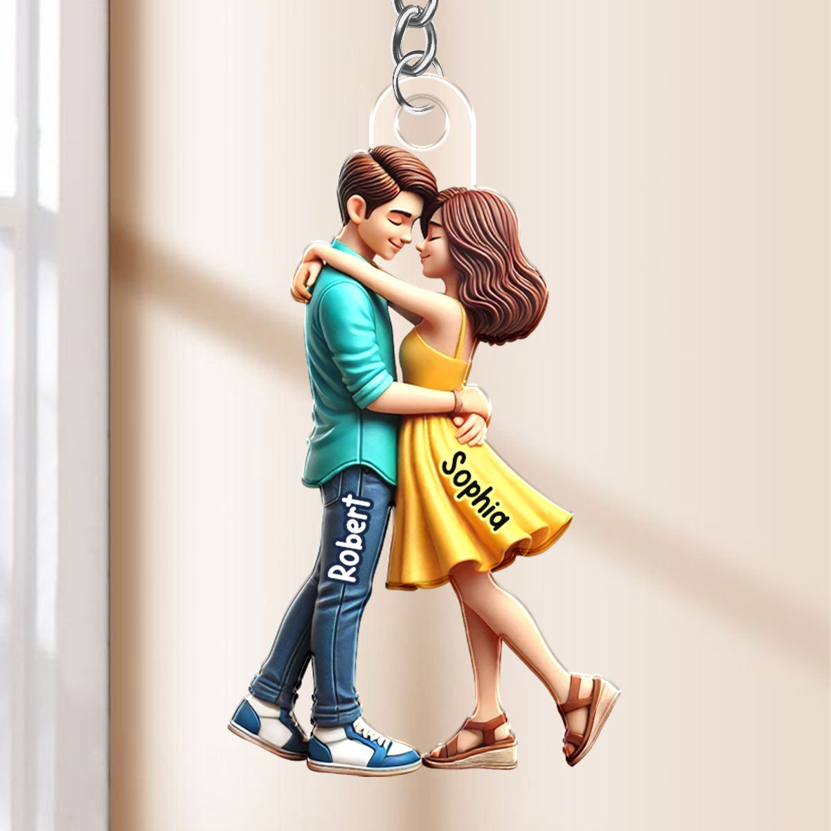 3D Effect Couple Hugging Personalized Acrylic Keychain, Heartfelt Gift For Couple, For Him, For Her, Boyfriend, Girlfriend, Husband, Wife