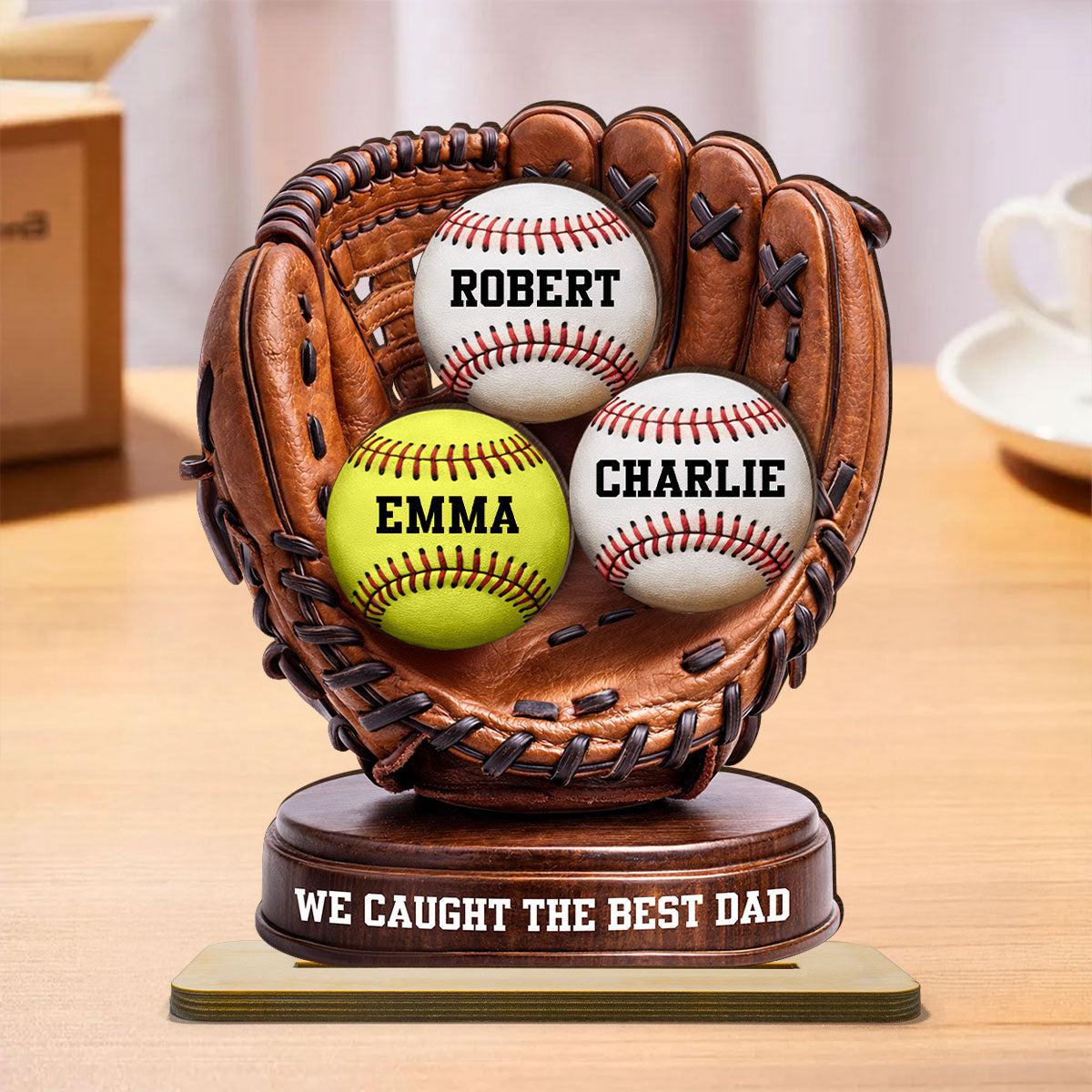 We Caught The Best Dad Baseball Glove - Personalized 2-Layered Wooden Plaque - Gift for Dad, Husband