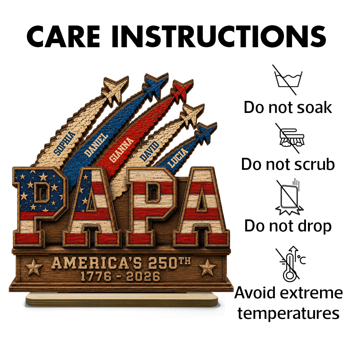 Dad Grandpa Nation Flag American 250th Anniversary - Personalized Wooden Plaque - Gift For Dad, Grandpa