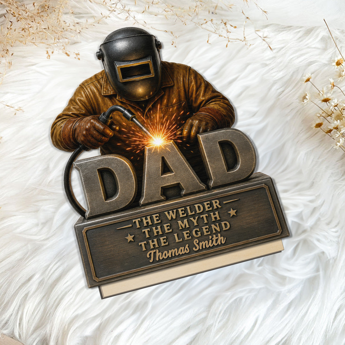 Welder Dad The Man The Myth - Personalized 2-Layered Wooden Plaque - Gift For Welders, Metal Worker Mechanic Welding Dad, Husband