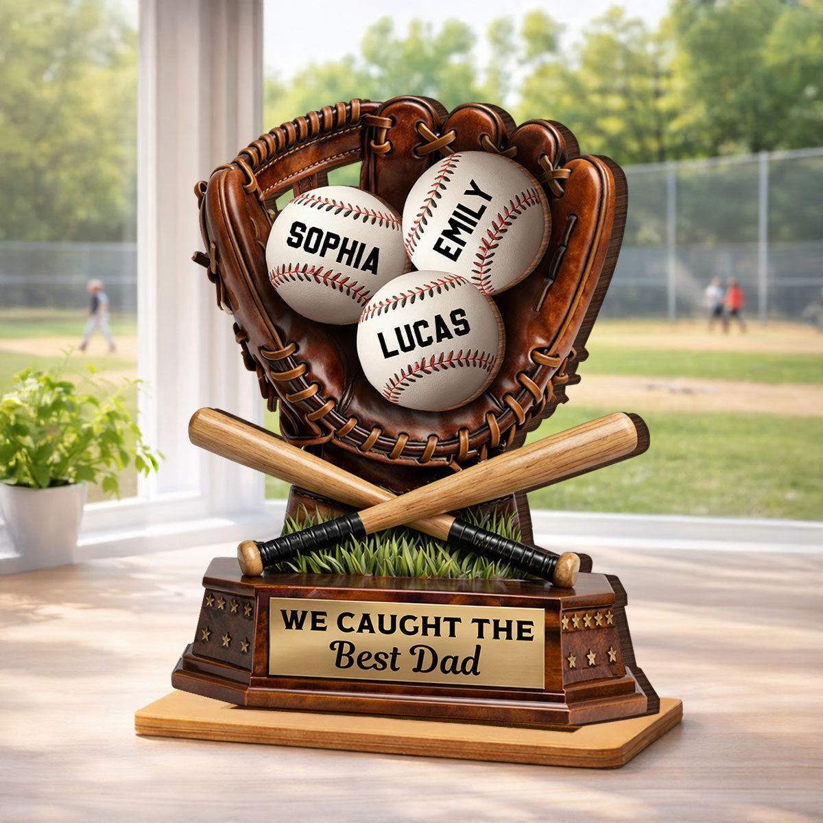 We Caught The Best Dad, Baseball Dad - Personalized 2-Layered Wooden Plaque - Gift for Dad, Husband