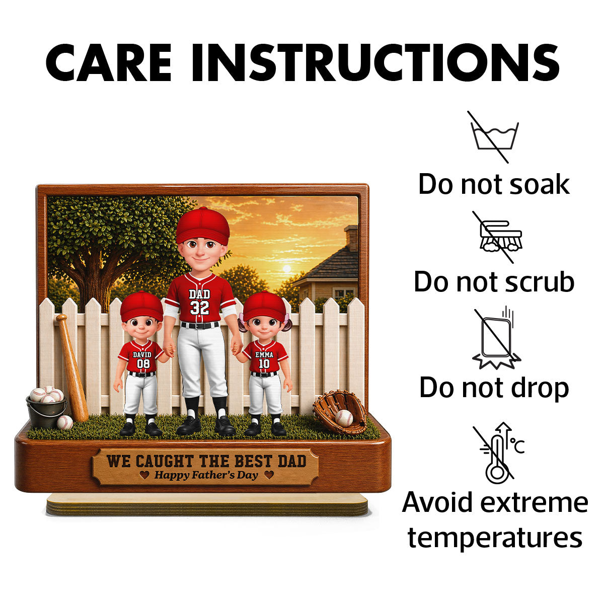 Baseball Dad And Kids Backyard We Caught The Best Dad - Personalized 2-Layered Wooden Plaque - Gift For Dad