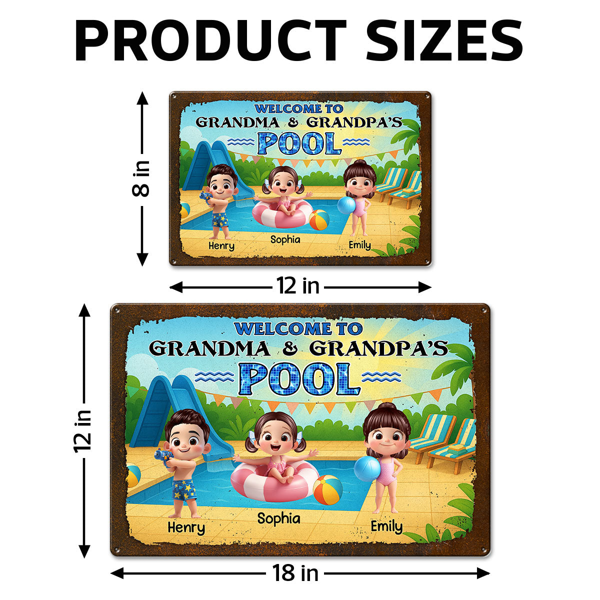 Welcome to Grandma & Grandpa's Pool Personalized Metal Sign, Grandchildren Welcome Sign