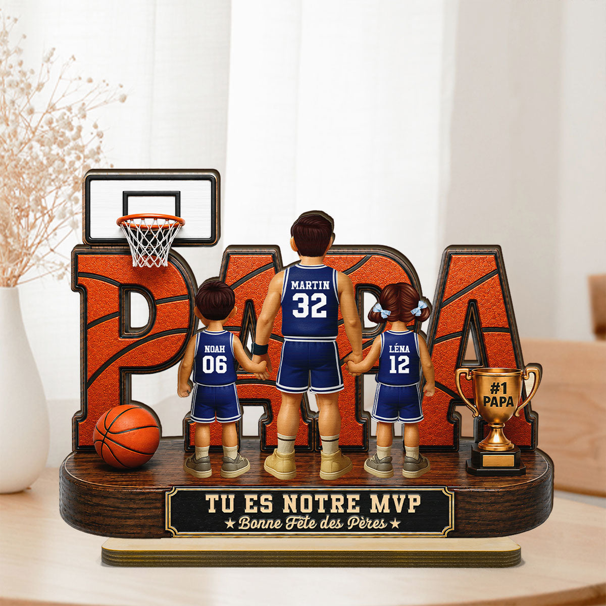 Papa basketteur lgendaire - Tu es notre MVP - Plaque personnalise en bois 2 couches - Cadeau de Fte des Pres pour papa, mari et fans de basketball