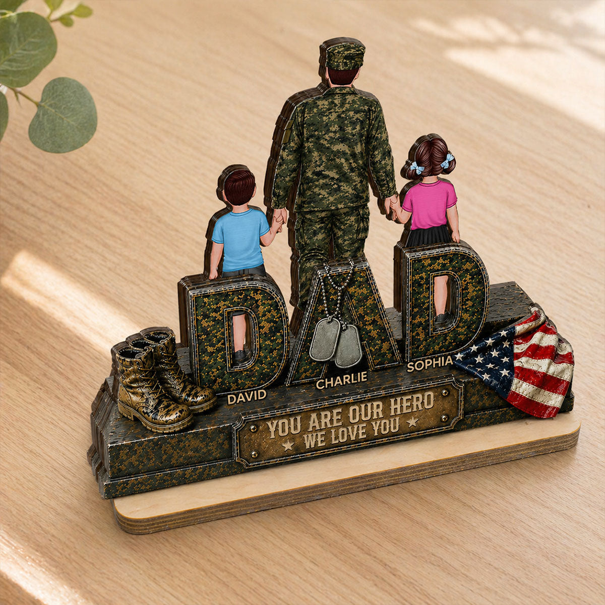 Army Dad You Are Our Hero - Personalized 2-Layered Wooden Plaque - Gift For Dad, Husband