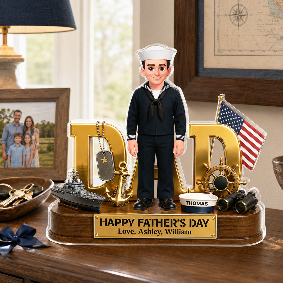Proud American Navy Dad You Are Our Hero - Personalized Acrylic Block Plaque - Gift For Dad