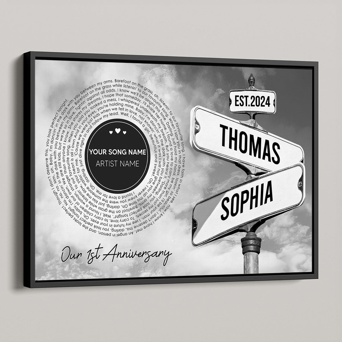 Vintage Crossroads Street Sign Song Lyrics Art Personalized Poster, Anniversary Gift For Girlfriend Boyfriend Wife Husband