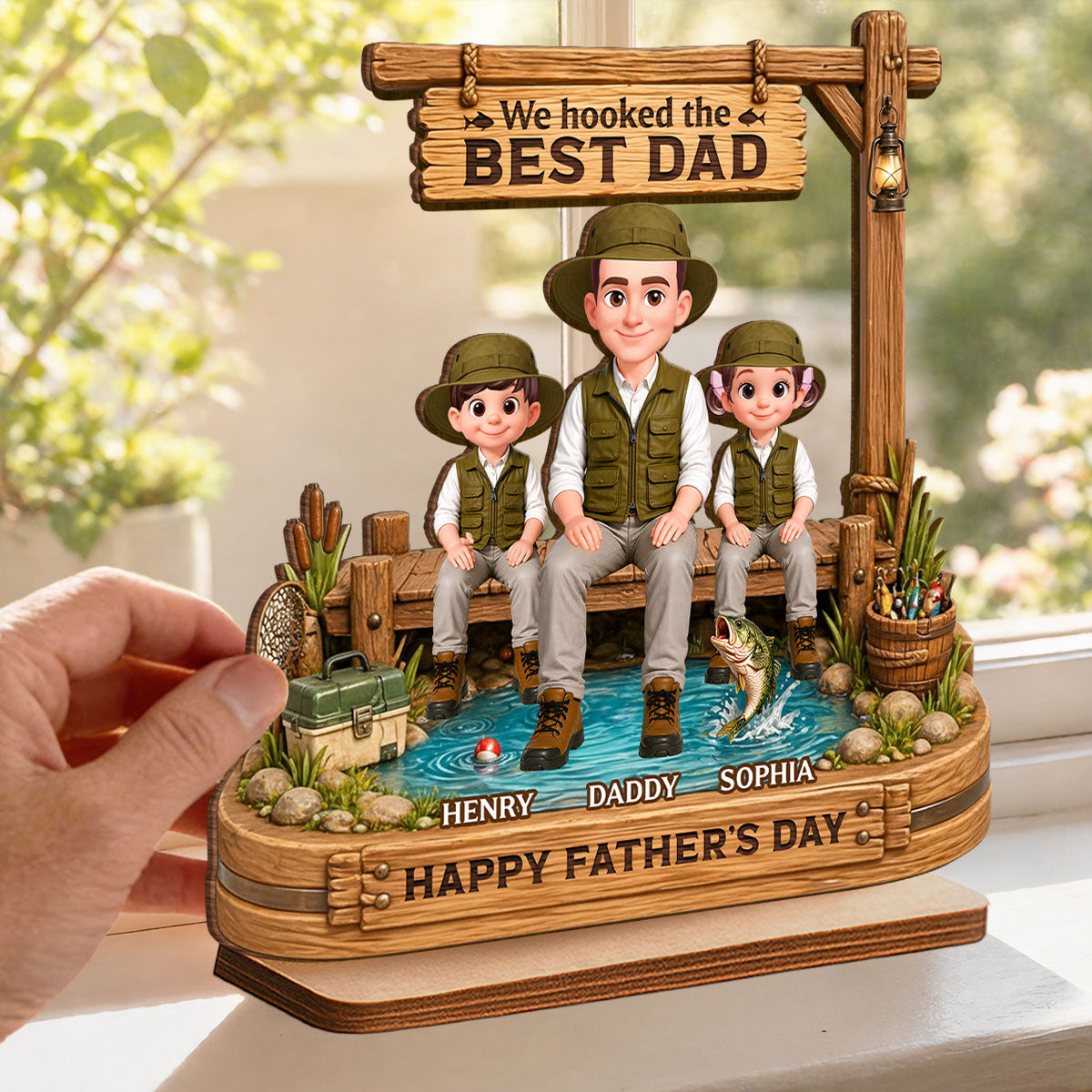 We Hooked The Best Dad Fishing - Personalized 2-Layered Wooden Plaque - Gift For Fishing Dad, Fishing Lovers