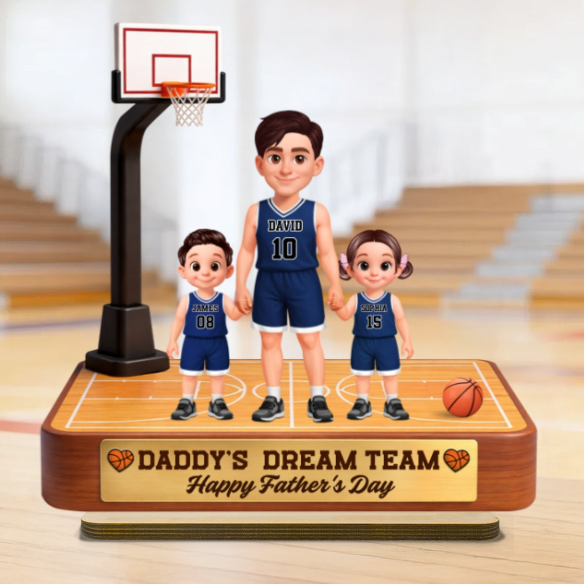 Basketball Daddy's Dream Team - Personalized 2-Layered Wooden Plaque - Gift For Dad, Husband