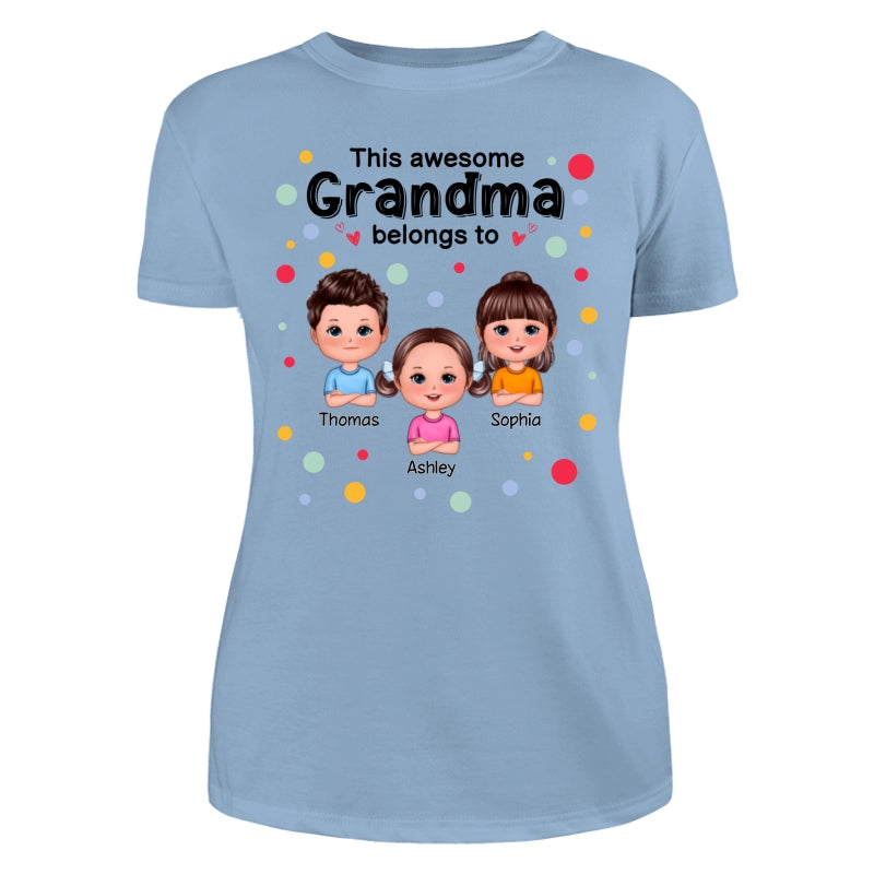 This Mom Grandma Dad Grandpa Belongs To Cute Doll Kids Colorful Dot Personalized Shirt