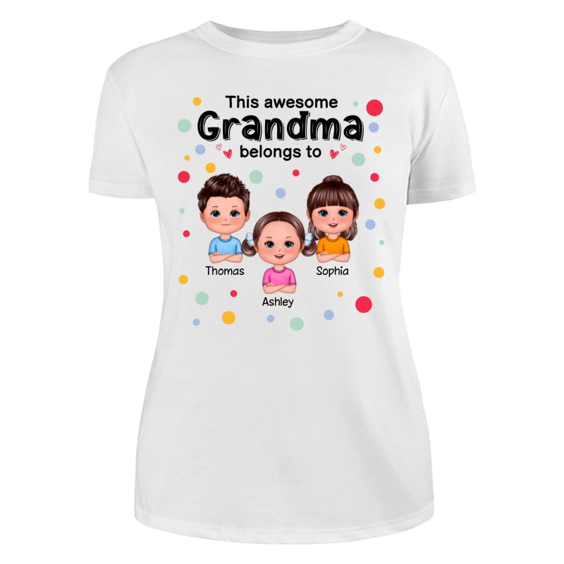 This Mom Grandma Dad Grandpa Belongs To Cute Doll Kids Colorful Dot Personalized Shirt