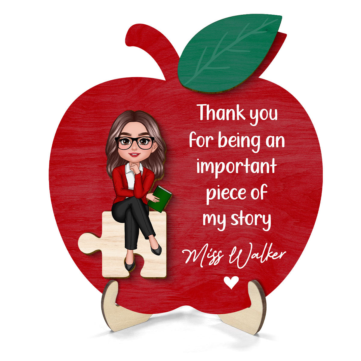 Thank You Teacher Important Piece Personalized 2-Layer Wooden Plaque