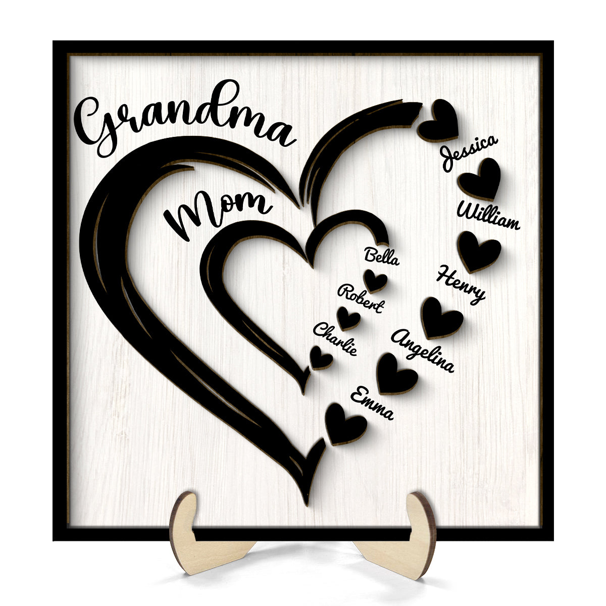 Grandma Mom Heart In Heart Personalized 2-layer Wooden Plaque, Gift For Mom