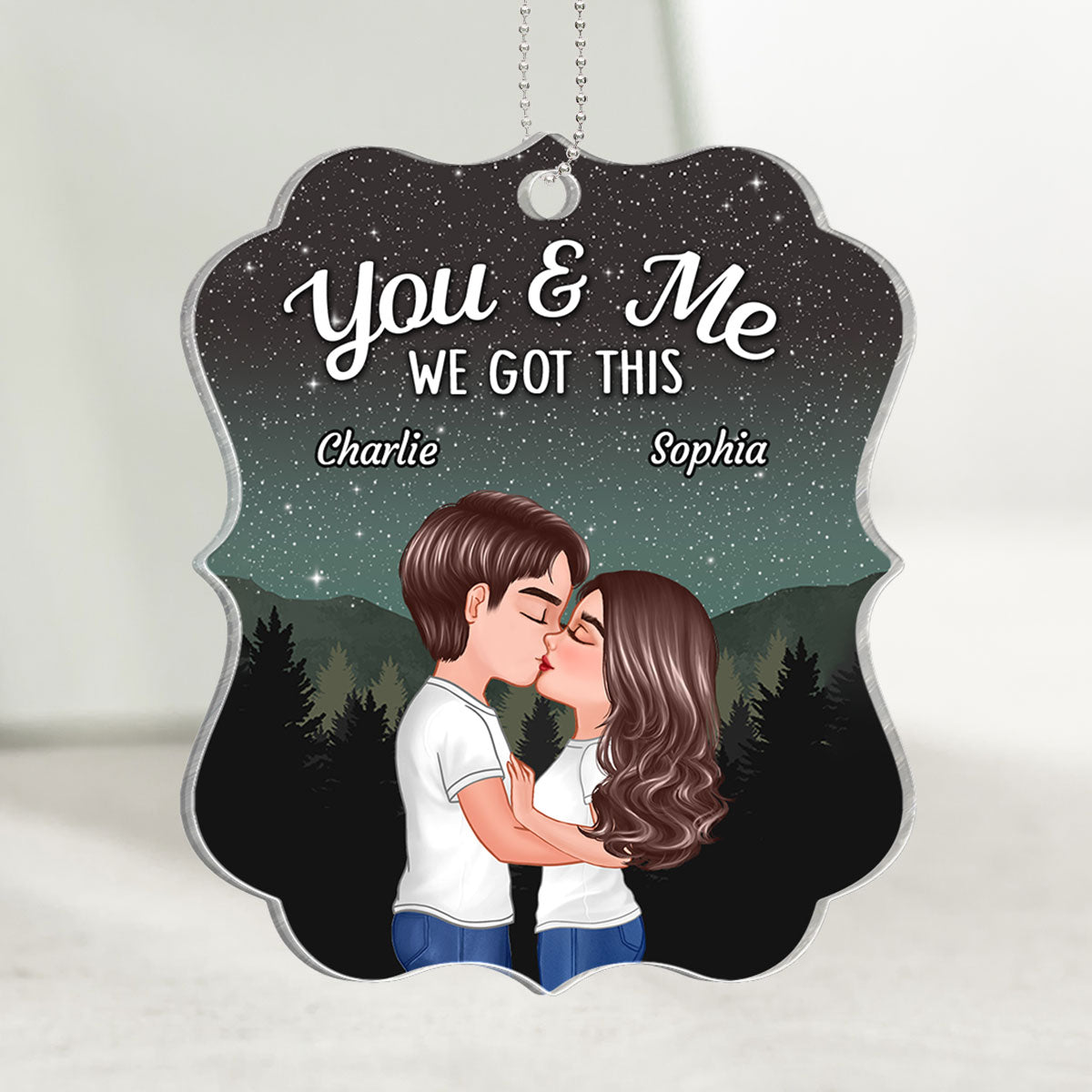Couple Kissing Under Stars Sky Forest Personalized Acrylic Ornament