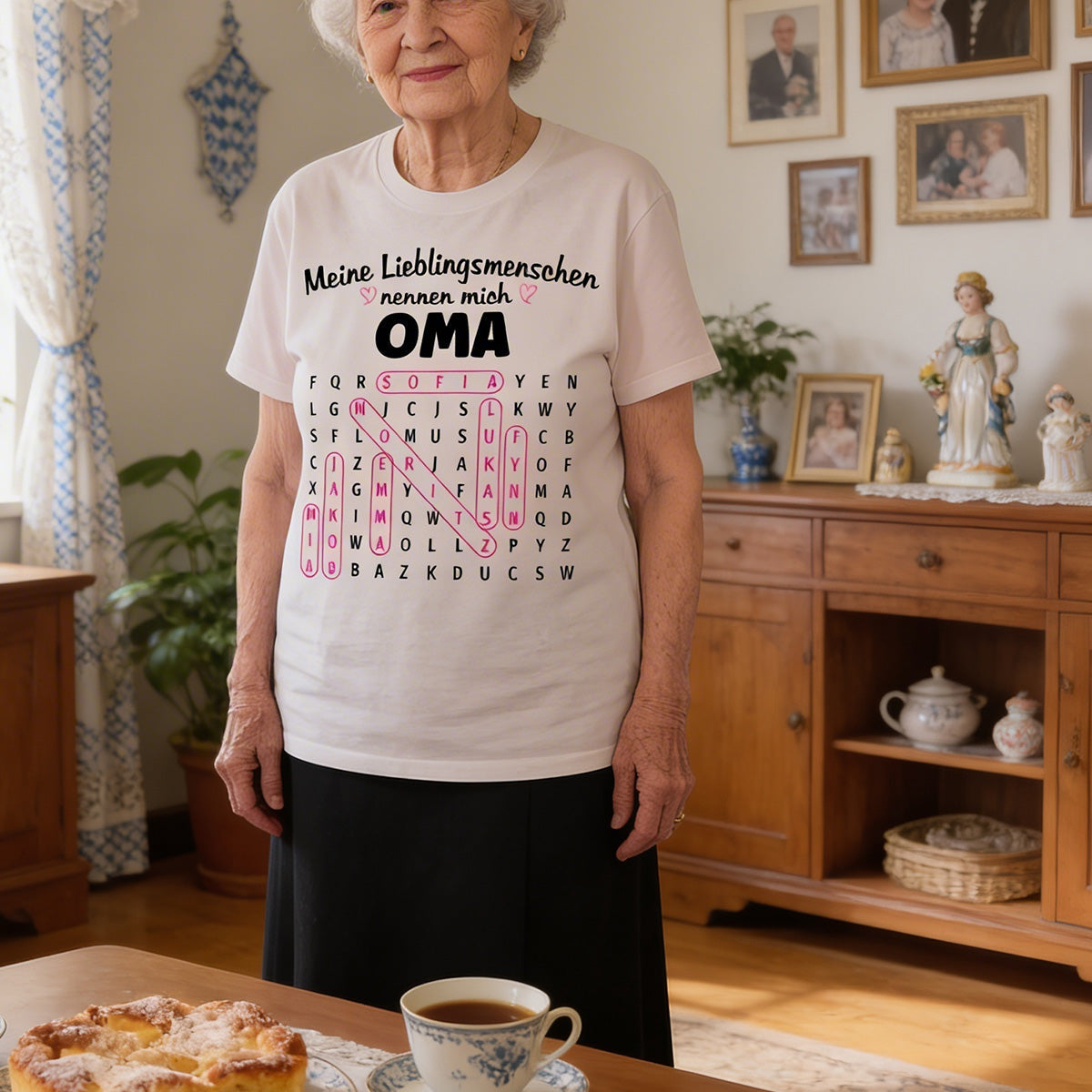 Meine Lieblingsmenschen nennen mich Oma Wortsuchrtsel – Personalisiertes Shirt – Geschenk fr Oma