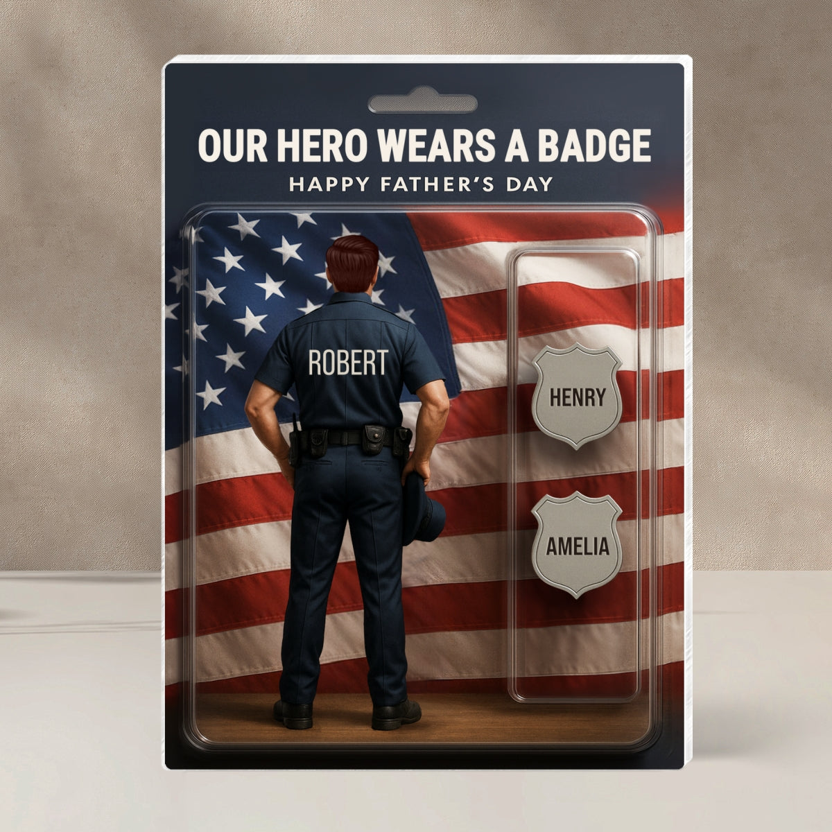 Custom Figure My Hero Wears A Badge With Kids' Names Personalized Acrylic Block Plaque, Perfect 2025 Gift For Him, For Dad