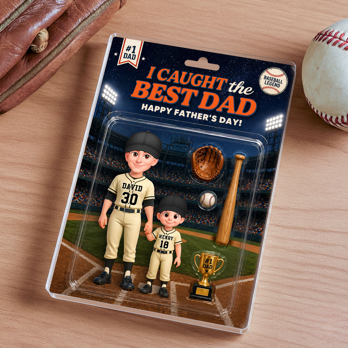 Retro Friday Night Light Baseball We Caught The Best Dad - Personalized Acrylic Block Plaque - Gift For Baseball Dad