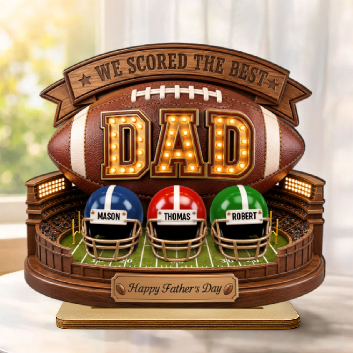American Football Best Dad - Personalized 2-Layered Wooden Plaque - Gift For Dad, Husband