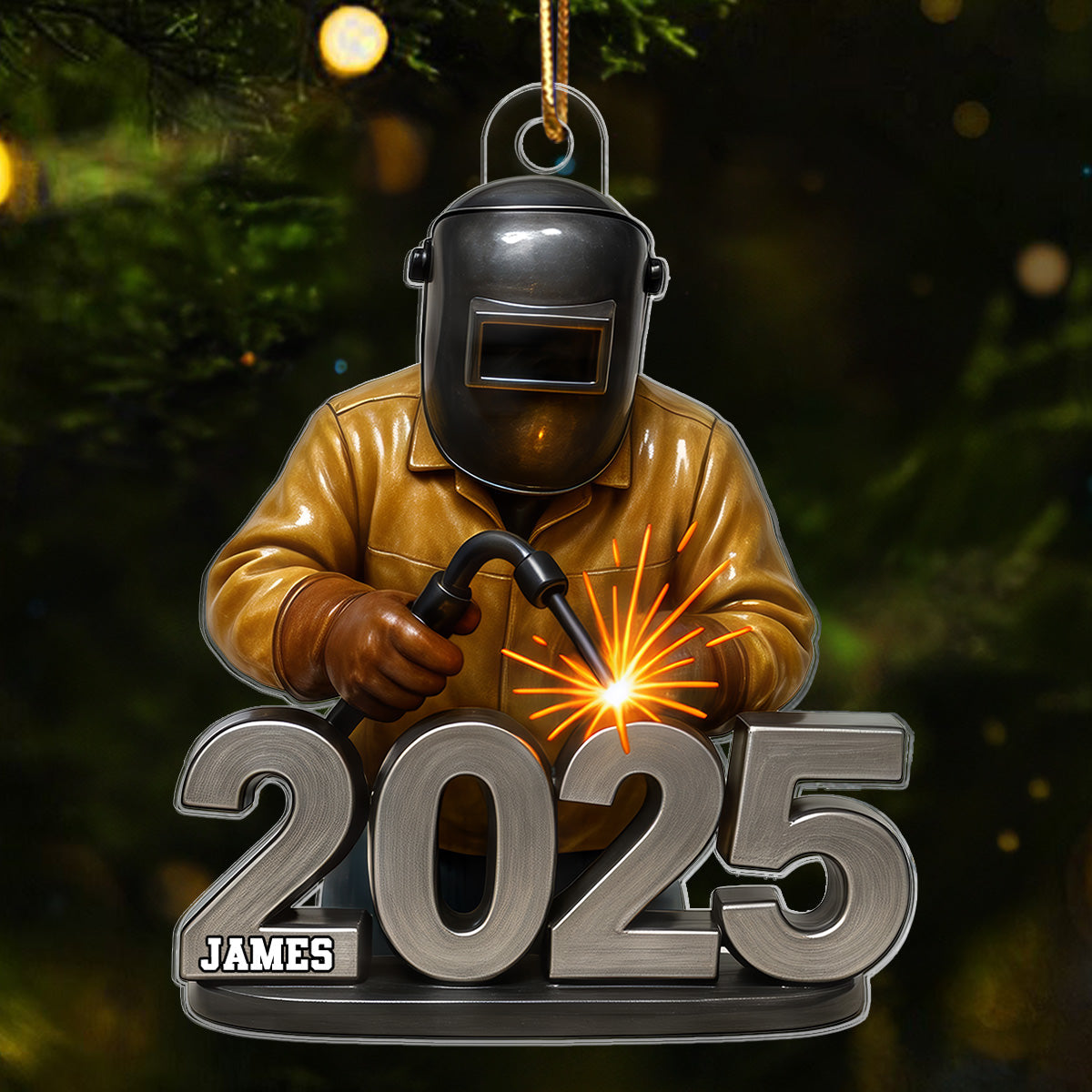 3D Effect Welder Working 2025 - Personalized Acrylic Ornament - Gift For Welders, Metal Worker Mechanic Welding