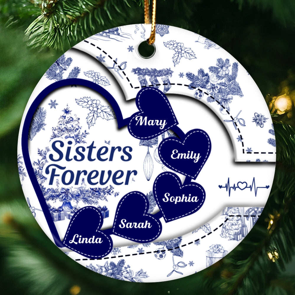Sisters With Hearts Toile De Jouy Style Personalized Circle Ornament