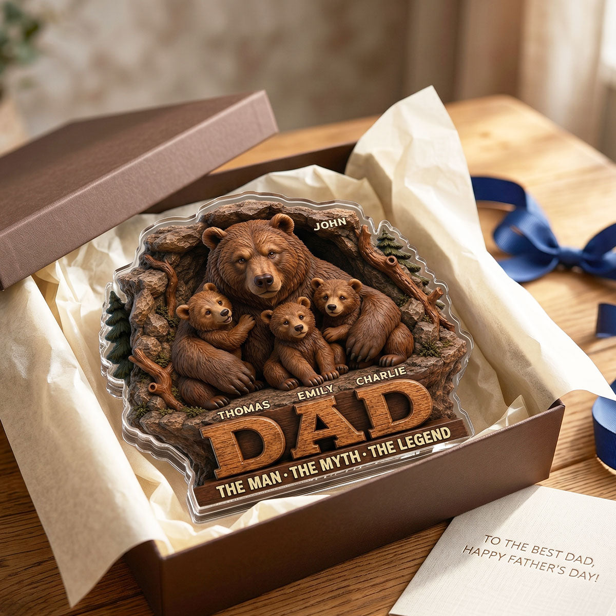 Papa Bear Dad The Man The Myth The Legend - Personalized Acrylic Block Plaque - Cool Gift For Dad