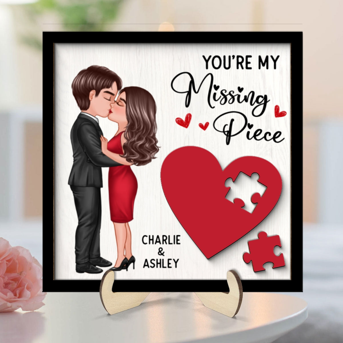 You're My Missing Piece Red Heart Gift For Him For Her Personalized 2-layer Wooden Plaque