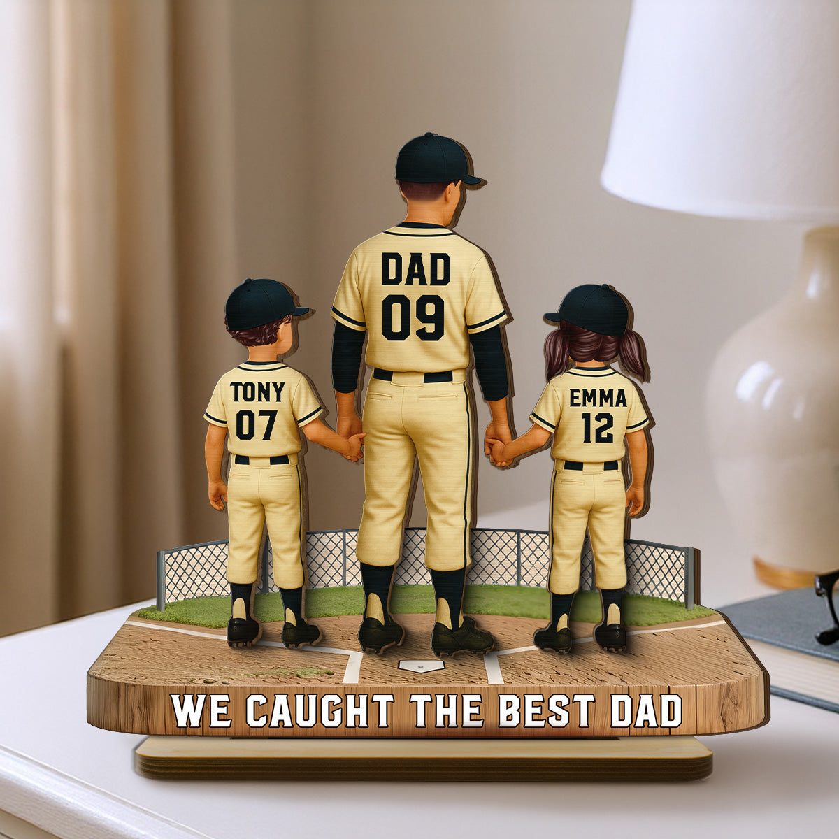 Daddy's Baseball Dream Team - Personalized 2-Layered Wooden Plaque - Gift For Baseball Dad