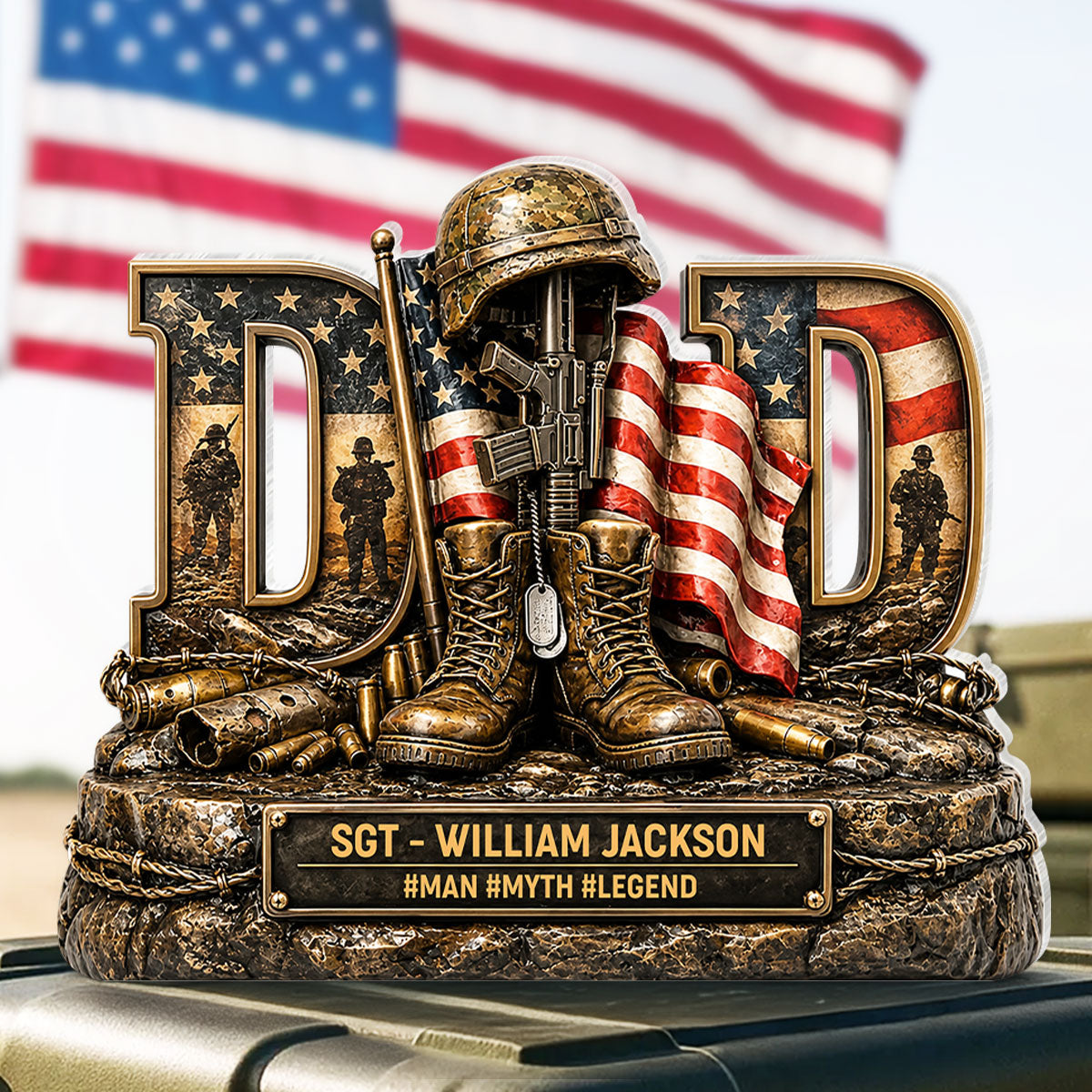 Proud American Veteran Dad - Acrylic Block Plaque - Gift For Dad, Husband