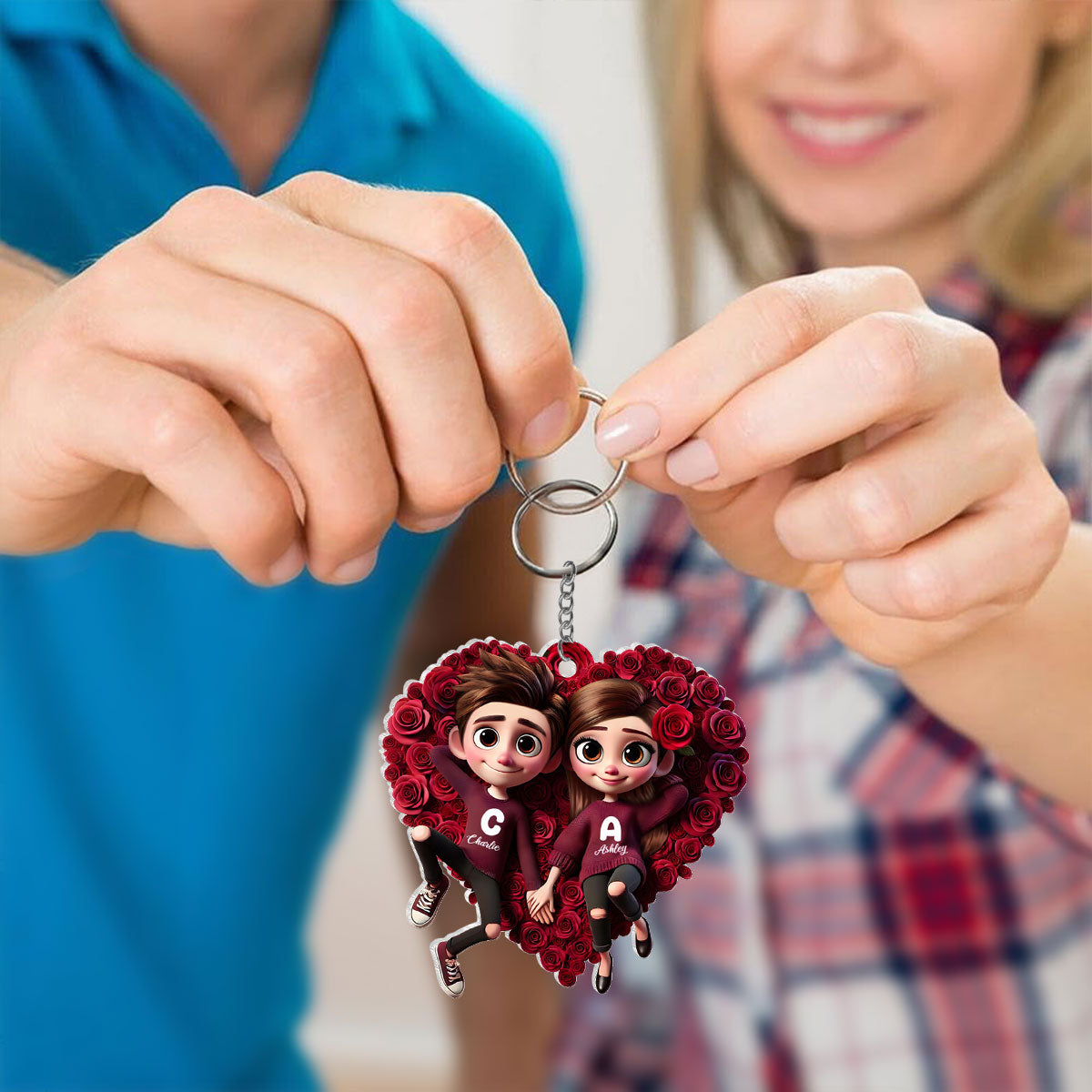 Rose Heart Couple Personalized Acrylic Keychain, Gift for her, Gift for him