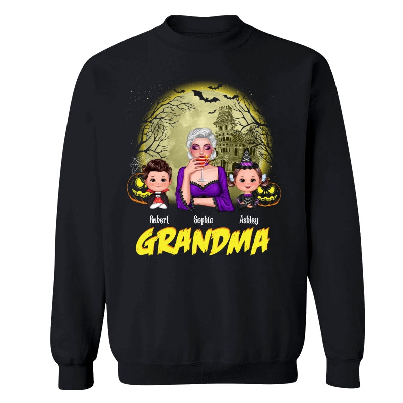 Halloween Glow Yellow Moon Grandma Mom Kids Personalized Shirt