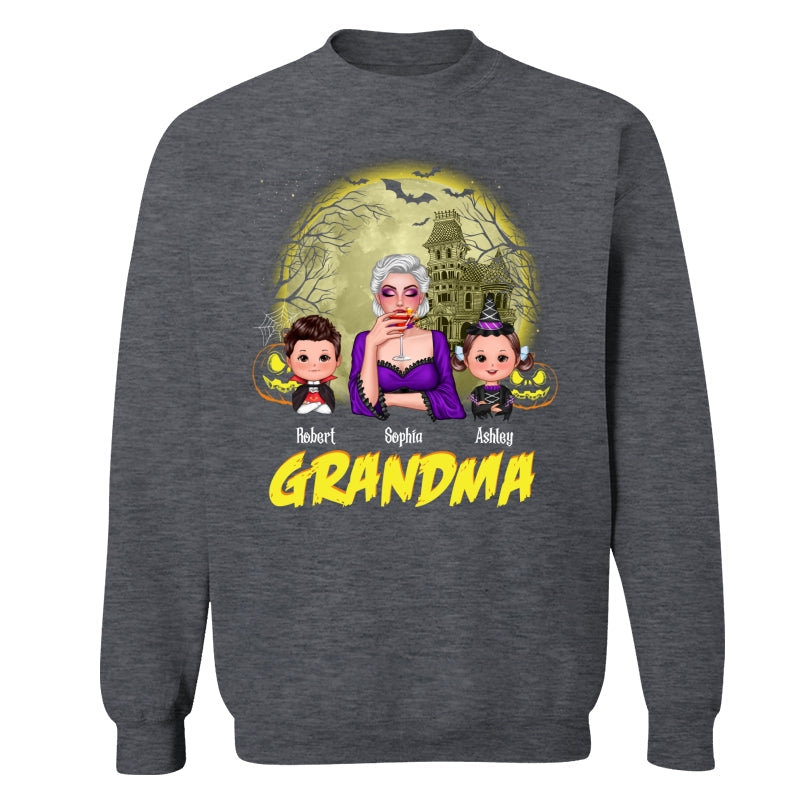 Halloween Glow Yellow Moon Grandma Mom Kids Personalized Shirt