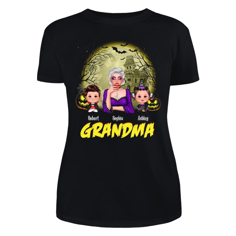 Halloween Glow Yellow Moon Grandma Mom Kids Personalized Shirt