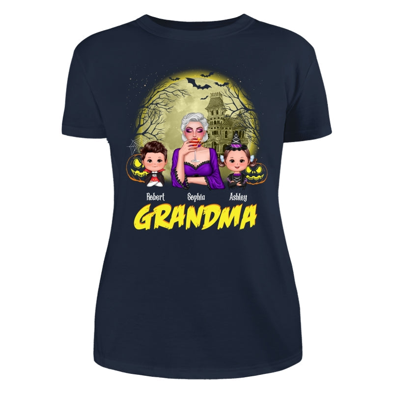 Halloween Glow Yellow Moon Grandma Mom Kids Personalized Shirt
