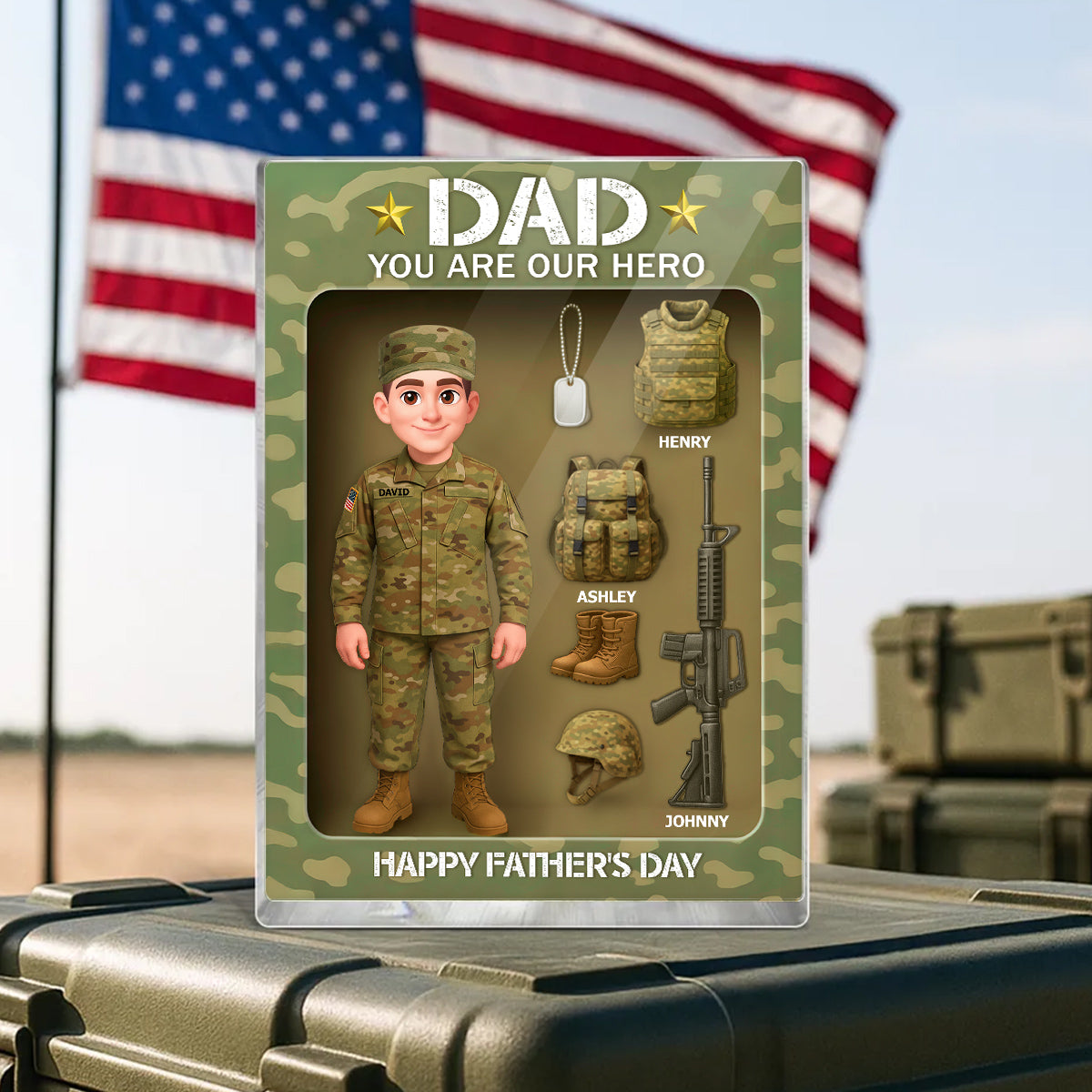 Proud Army Millitary Dad Hero - Personalized Acrylic Block Plaque - Gift For Marine Dad