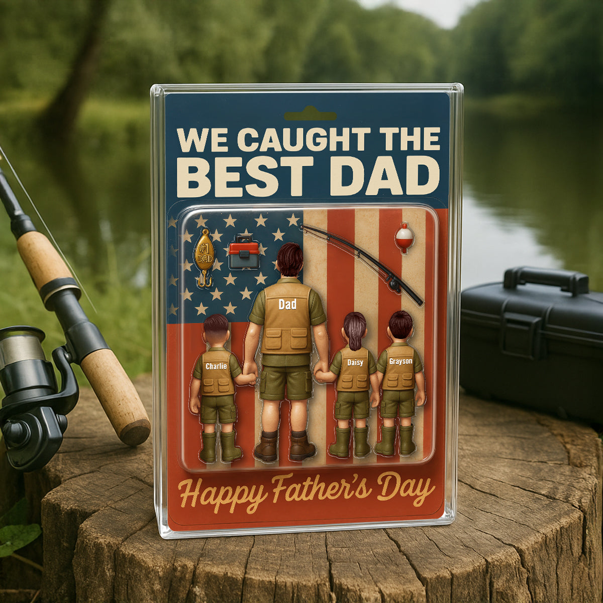 I Caught The Best Dad Custom Fishing Action Figure Personalized Acrylic Block Plaque, Gift for Dad