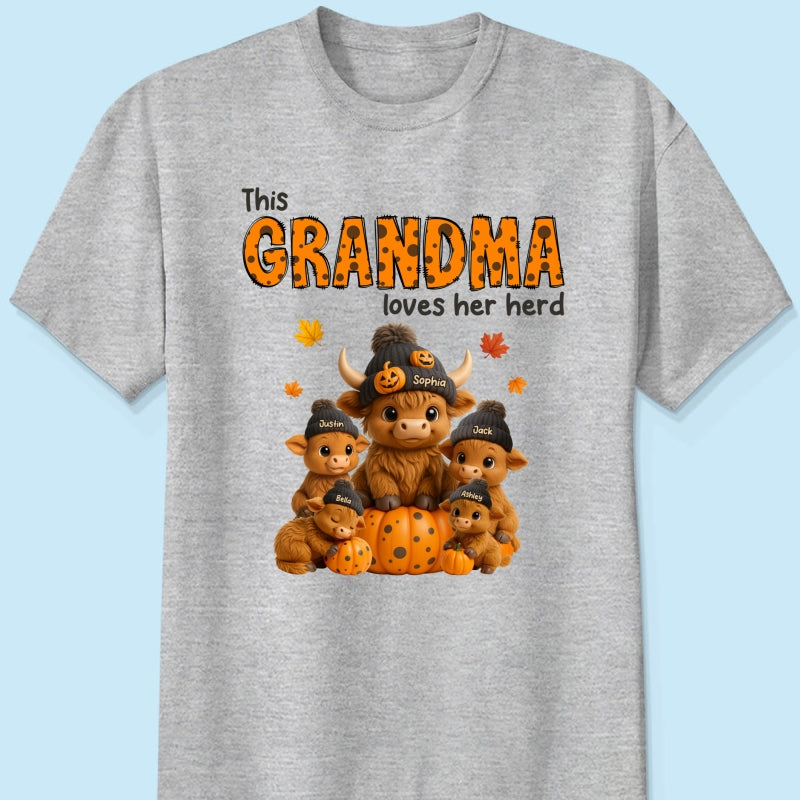 This Mama Loves Her Herd Cute Highland Cow Pumpkin Personalized Sweatshirt, Fall Sweatshirt for Mom Grandma