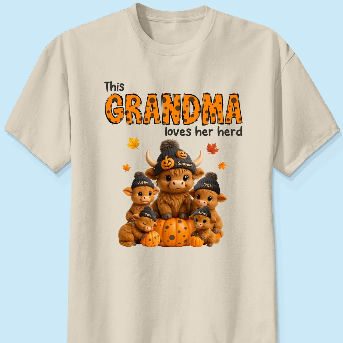 This Mama Loves Her Herd Cute Highland Cow Pumpkin Personalized Sweatshirt, Fall Sweatshirt for Mom Grandma