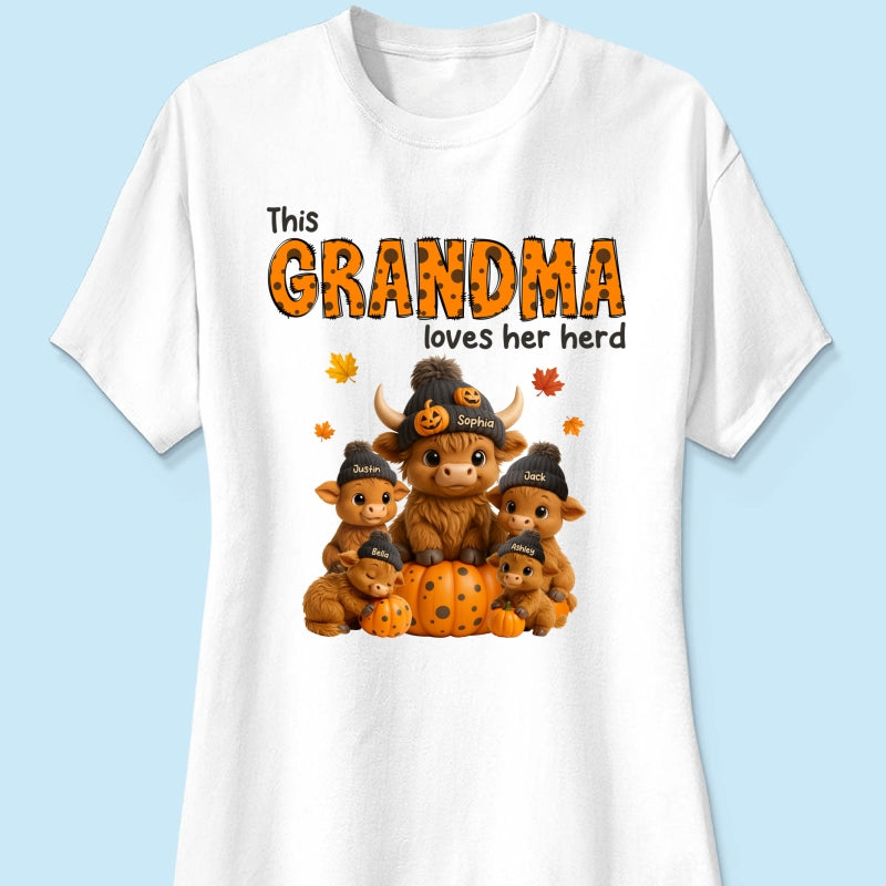 This Mama Loves Her Herd Cute Highland Cow Pumpkin Personalized Sweatshirt, Fall Sweatshirt for Mom Grandma