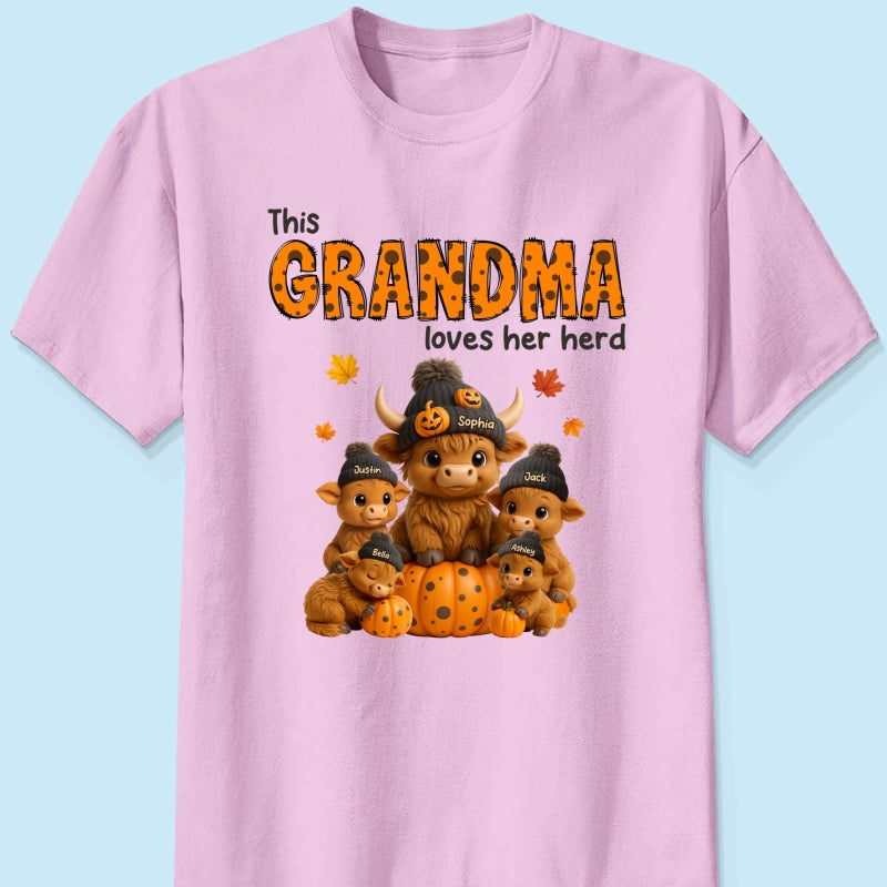 This Mama Loves Her Herd Cute Highland Cow Pumpkin Personalized Sweatshirt, Fall Sweatshirt for Mom Grandma