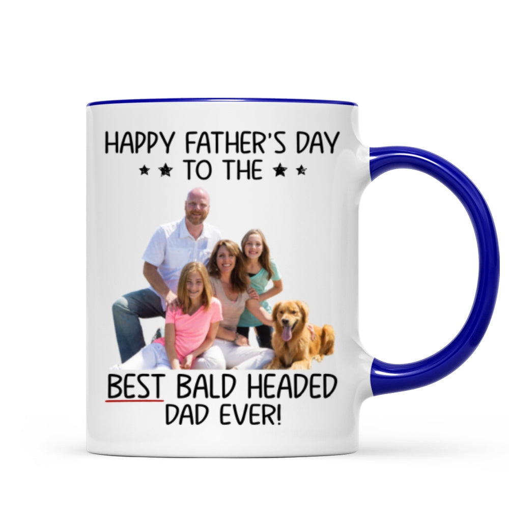 Behind Spoiled Daughter Is Bald Headed Father Photo Inserted Funny Fatherās Day Gift For Dad Personalized Mug