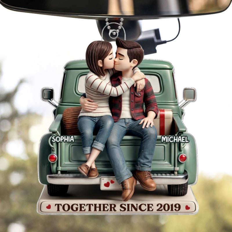 3D Effect Couple On Truck Personalized Acrylic Car Hanger Ornament, Heartfelt 2025 Gift For Couple, For Him, For Her, Boyfriend, Girlfriend, Husband, Wife