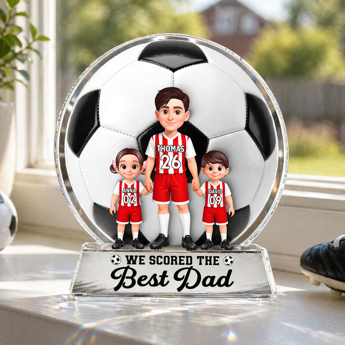 No 1 Soccer Dad We Scored The Best Dad - Personalized Acrylic Block Plaque - Gift For Dad, Husband, Soccer Lovers