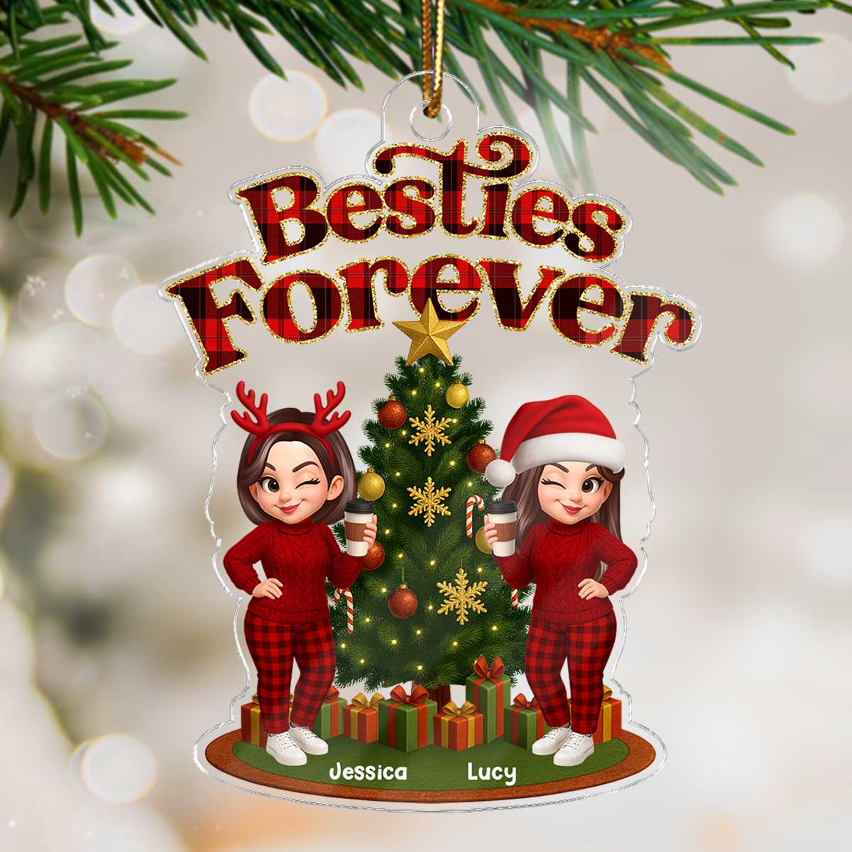 Christmas Pretty Besties Forever - Personalized Acrylic Ornament