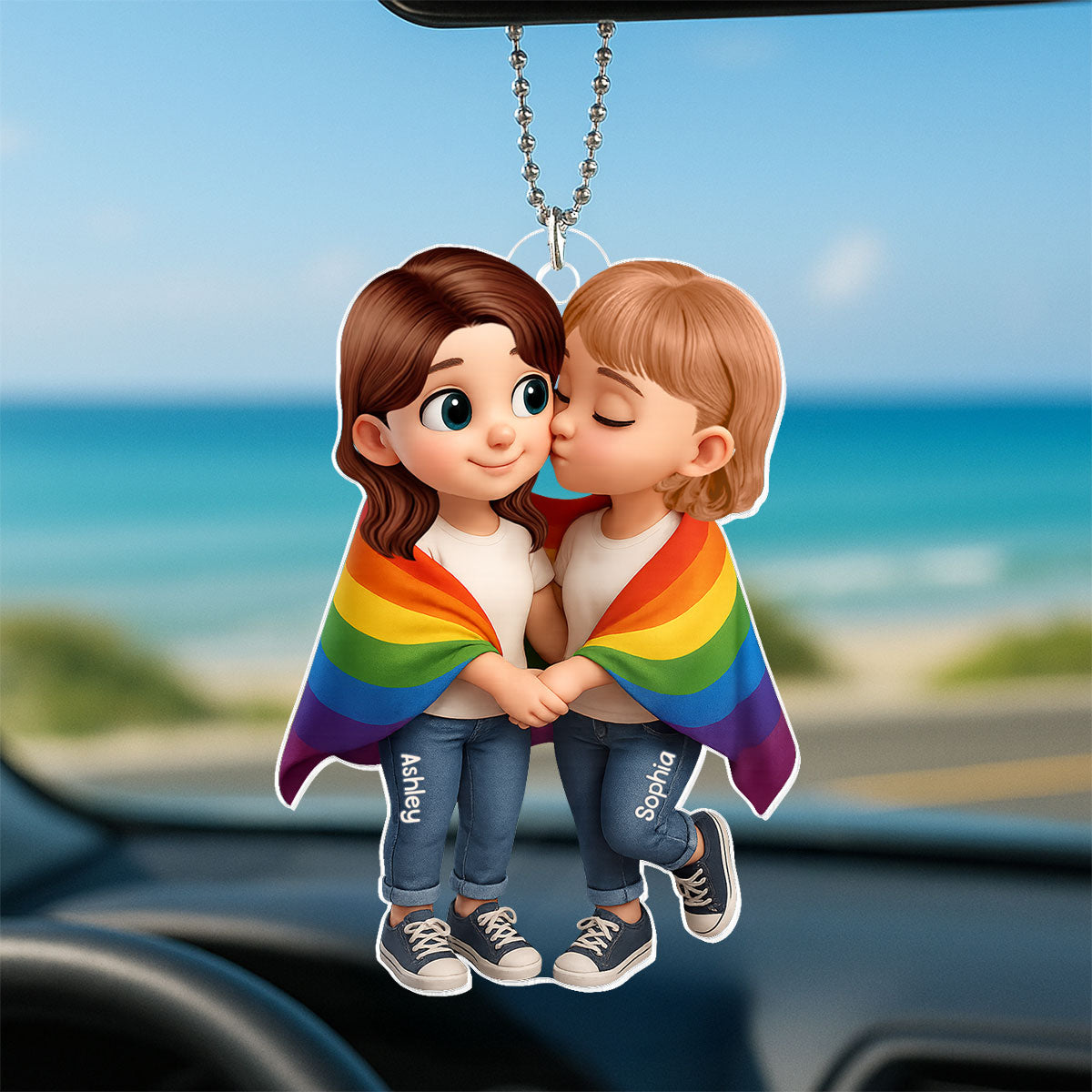 LGBT Couple Love Is Love Pride Month Personalized Acrylic Car Hanger, Gift For Couple