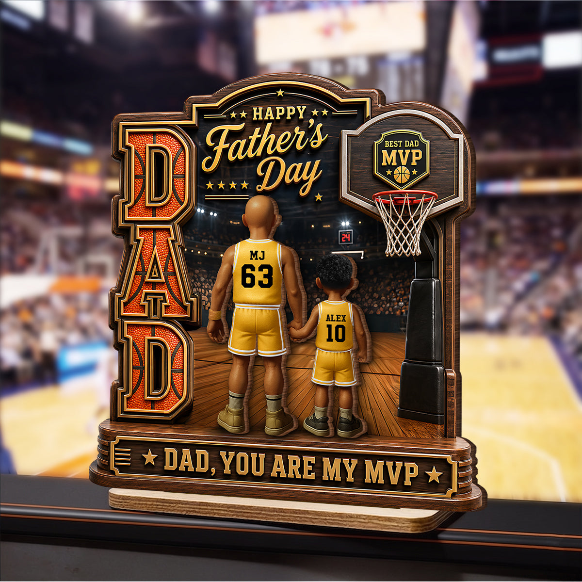 The MVP Dad Basketball - Personalized 2-Layered Wooden Plaque - Gift For Dad, Husband