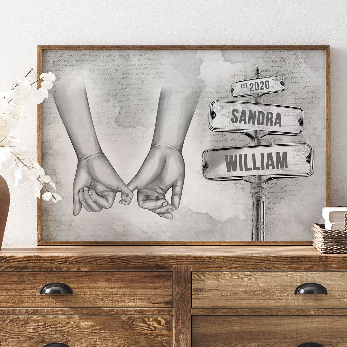 Personalized Vintage Couple Hands Pinky Promise Post Sign Poster, Gift Anniversary Gift for Couples