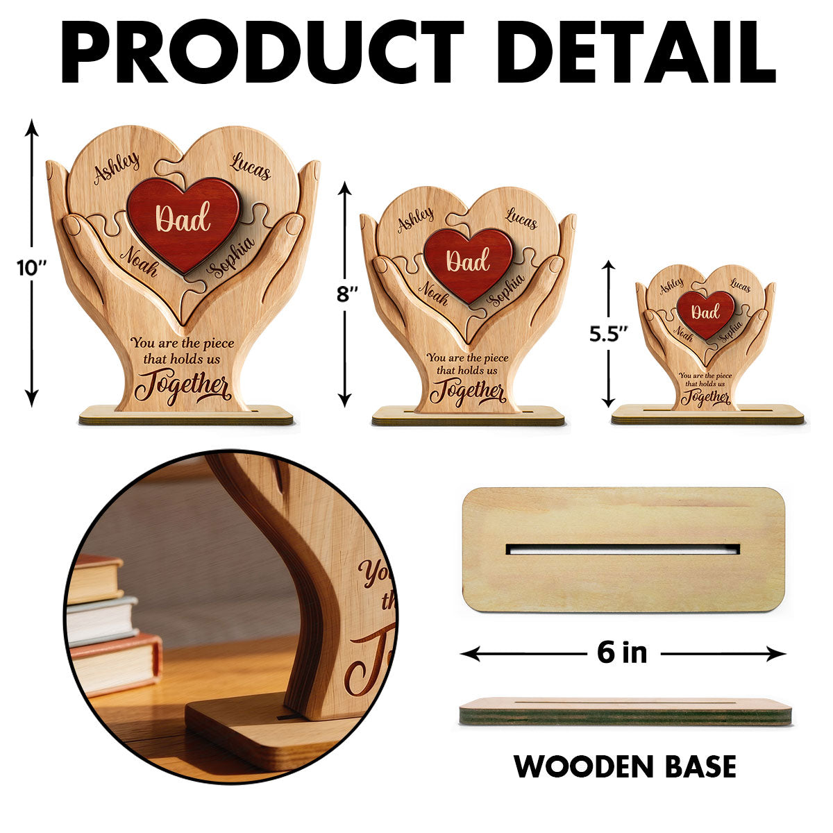 Dad The Piece That Holds Us Together - Personalized 2-Layered Wooden Plaque - Gift for Dad, Husband