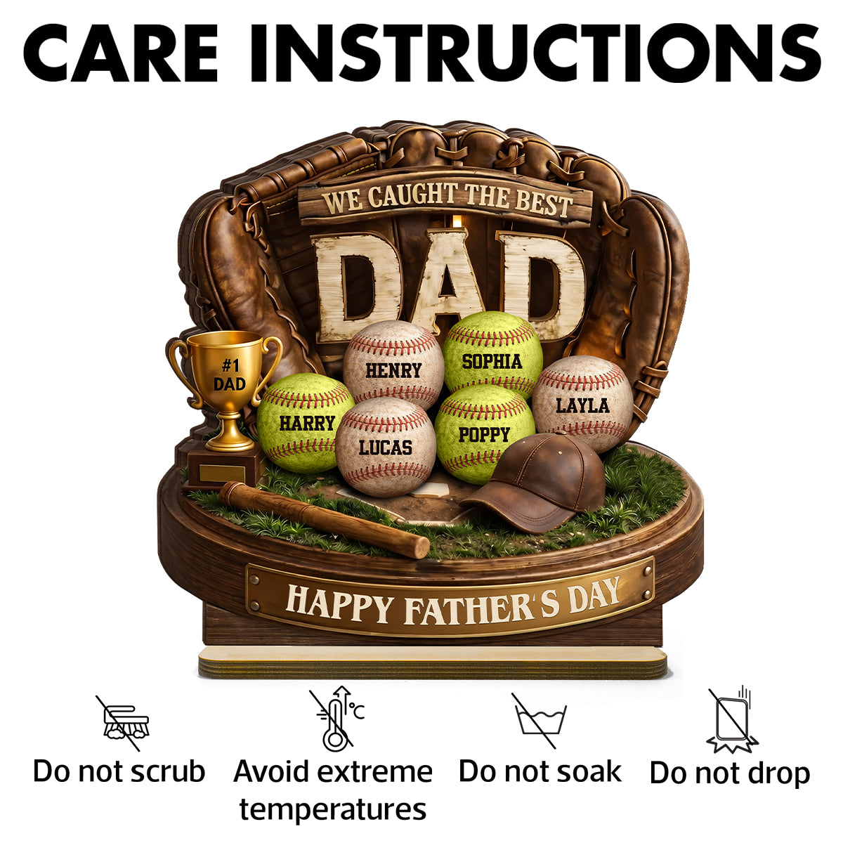 We Caught the Best Baseball Dad - Personalized 2-Layered Wooden Plaque - Gift for Dad, Husband